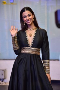 Meenakshi Chaudhary cute looks in a black dress at a movie function