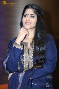 Tollywood actress Megha Akash in a blue salwar dress