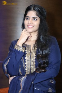 Tollywood actress Megha Akash in a blue salwar dress