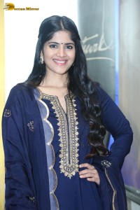 Tollywood actress Megha Akash in a blue salwar dress