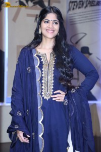 Tollywood actress Megha Akash in a blue salwar dress