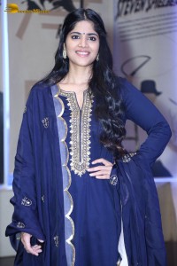 Tollywood actress Megha Akash in a blue salwar dress