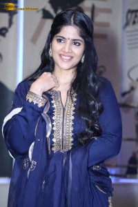 Tollywood actress Megha Akash in a blue salwar dress