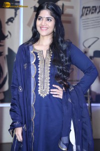 Tollywood actress Megha Akash in a blue salwar dress