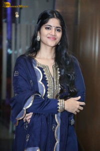 Tollywood actress Megha Akash in a blue salwar dress