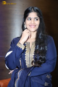 Tollywood actress Megha Akash in a blue salwar dress