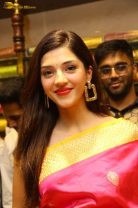 actress mehreen in a pink silk saree while inaugurating a shopping mall