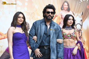 Mere Husband Ki Biwi Trailer Launch attended by Arjun Kapoor, Rakul Preet Singh, and Bhumi Pednekar