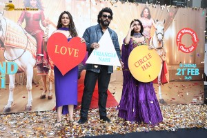 Mere Husband Ki Biwi Trailer Launch attended by Arjun Kapoor, Rakul Preet Singh, and Bhumi Pednekar