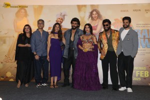 Mere Husband Ki Biwi Trailer Launch attended by Arjun Kapoor, Rakul Preet Singh, and Bhumi Pednekar