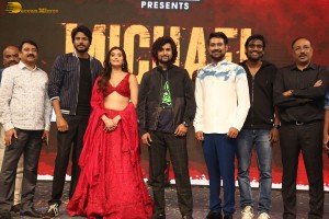 Telugu movie Michael pre-release event attended by Divnaysha Kaushik, Sundeep Kishan, and Nani