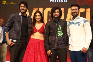 Telugu movie Michael pre-release event attended by Divnaysha Kaushik, Sundeep Kishan, and Nani