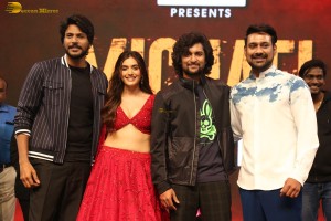 Telugu movie Michael pre-release event attended by Divnaysha Kaushik, Sundeep Kishan, and Nani