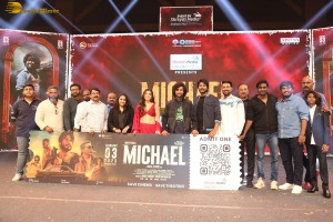 Telugu movie Michael pre-release event attended by Divnaysha Kaushik, Sundeep Kishan, and Nani