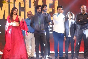 Telugu movie Michael pre-release event attended by Divnaysha Kaushik, Sundeep Kishan, and Nani