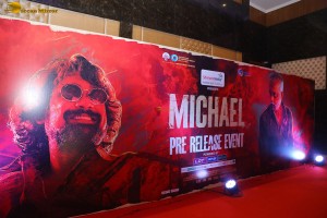 Telugu movie Michael pre-release event attended by Divnaysha Kaushik, Sundeep Kishan, and Nani
