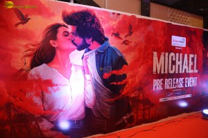 Telugu movie Michael pre-release event attended by Divnaysha Kaushik, Sundeep Kishan, and Nani