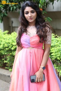 Indian Actress Mirnaa Menon in a pink dress