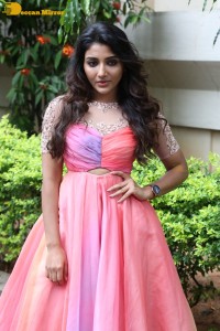 Indian Actress Mirnaa Menon in a pink dress