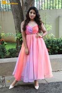 Indian Actress Mirnaa Menon in a pink dress
