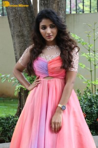 Indian Actress Mirnaa Menon in a pink dress