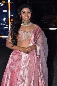 actress mirnaa menon in a pink lehenga choli dress