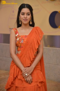 Actress Mirnalini Ravi pretty in a orange saree
