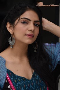 Actress Misha Narang in a blue salwar dress