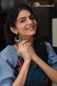 Actress Misha Narang in a blue salwar dress