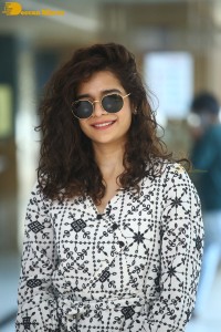 Indian actress Mithila Palkar in a black and white dress