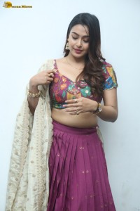 telugu heroine Mokksha in a pink lehenga choli