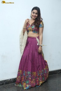 telugu heroine Mokksha in a pink lehenga choli