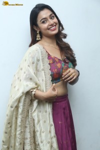 telugu heroine Mokksha in a pink lehenga choli