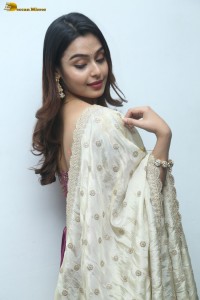 telugu heroine Mokksha in a pink lehenga choli