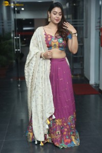 telugu heroine Mokksha in a pink lehenga choli