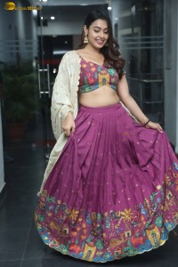 telugu heroine Mokksha in a pink lehenga choli