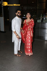 Newlyweds Mouni Roy and Suraj Nambiar at Mumbai Airport