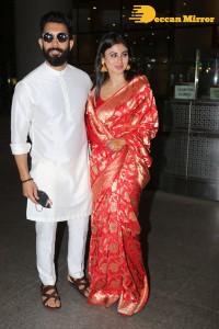 Newlyweds Mouni Roy and Suraj Nambiar at Mumbai Airport