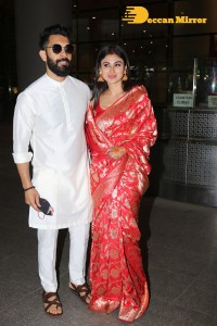 Newlyweds Mouni Roy and Suraj Nambiar at Mumbai Airport