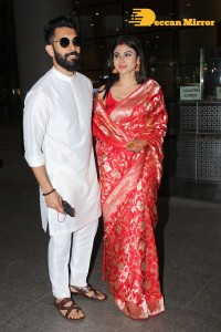 Newlyweds Mouni Roy and Suraj Nambiar at Mumbai Airport