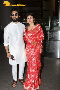 Newlyweds Mouni Roy and Suraj Nambiar at Mumbai Airport