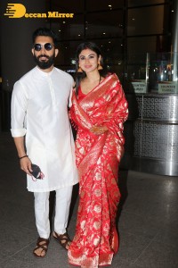 Newlyweds Mouni Roy and Suraj Nambiar at Mumbai Airport