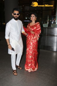 Newlyweds Mouni Roy and Suraj Nambiar at Mumbai Airport