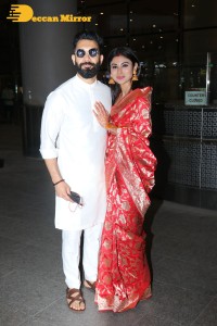 Newlyweds Mouni Roy and Suraj Nambiar at Mumbai Airport