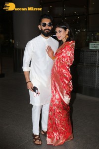 Newlyweds Mouni Roy and Suraj Nambiar at Mumbai Airport