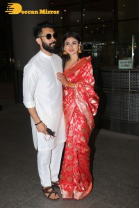 Newlyweds Mouni Roy and Suraj Nambiar at Mumbai Airport