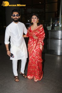 Newlyweds Mouni Roy and Suraj Nambiar at Mumbai Airport