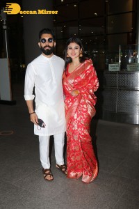 Newlyweds Mouni Roy and Suraj Nambiar at Mumbai Airport
