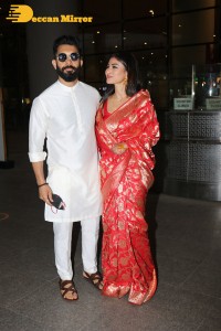 Newlyweds Mouni Roy and Suraj Nambiar at Mumbai Airport