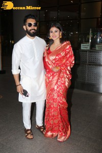 Newlyweds Mouni Roy and Suraj Nambiar at Mumbai Airport